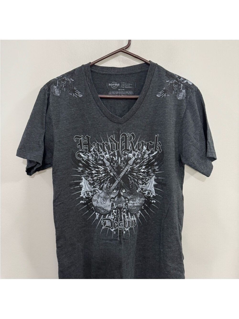 Hard Rock Cafe Men's Gray Graphic T-Shirt. V-neck. Destin Fl. Size S